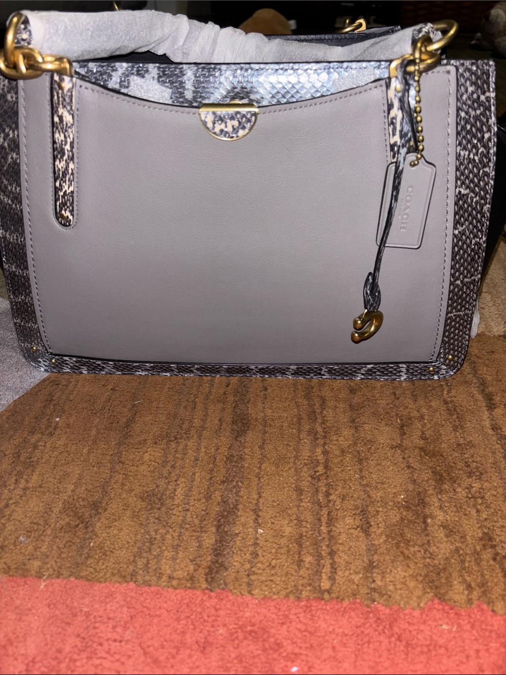 Coach dreamer Grey Leather and Snakeskin Trim Shoulder Bag